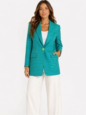 Gingham Vintage Teal and Lime Checked Blazer Size 12 Jones New York